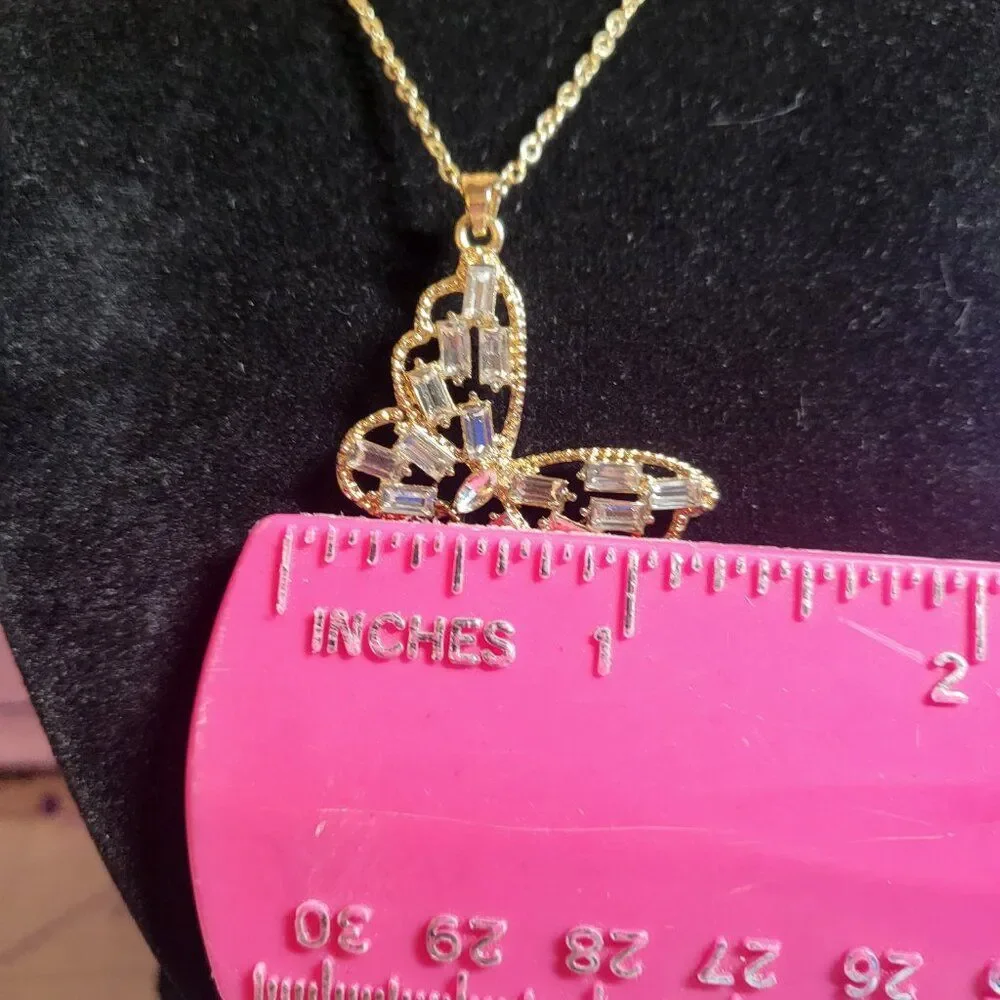 CZ Gold-tone Butterfly Pendant Necklace